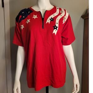 VNTG Cactus California Flag Rhinestone Quarter Zip Tee XL 80s Red Americana Rare